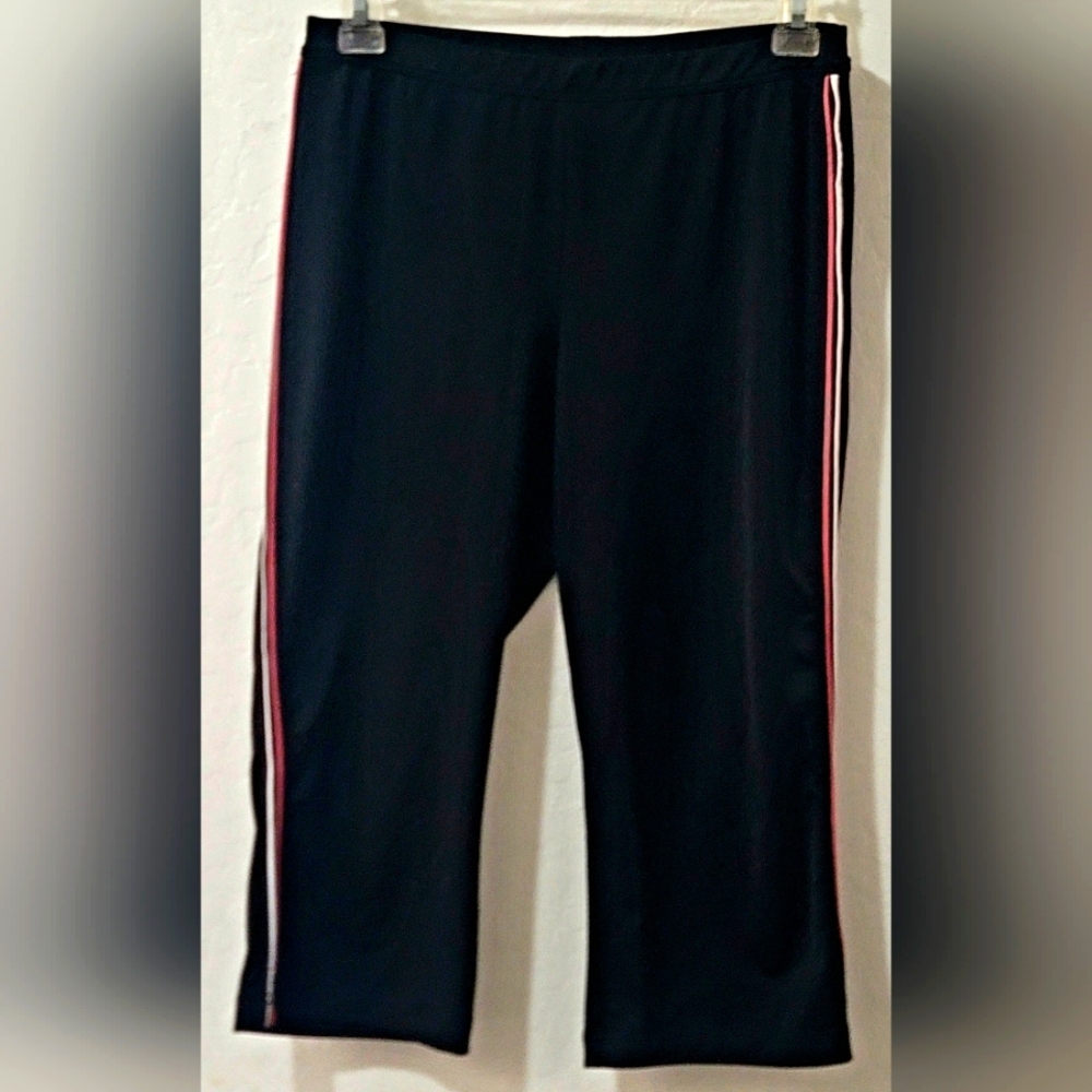 Vintage Norditrack Black Capri Athletic Pants with Pink and White Stripes